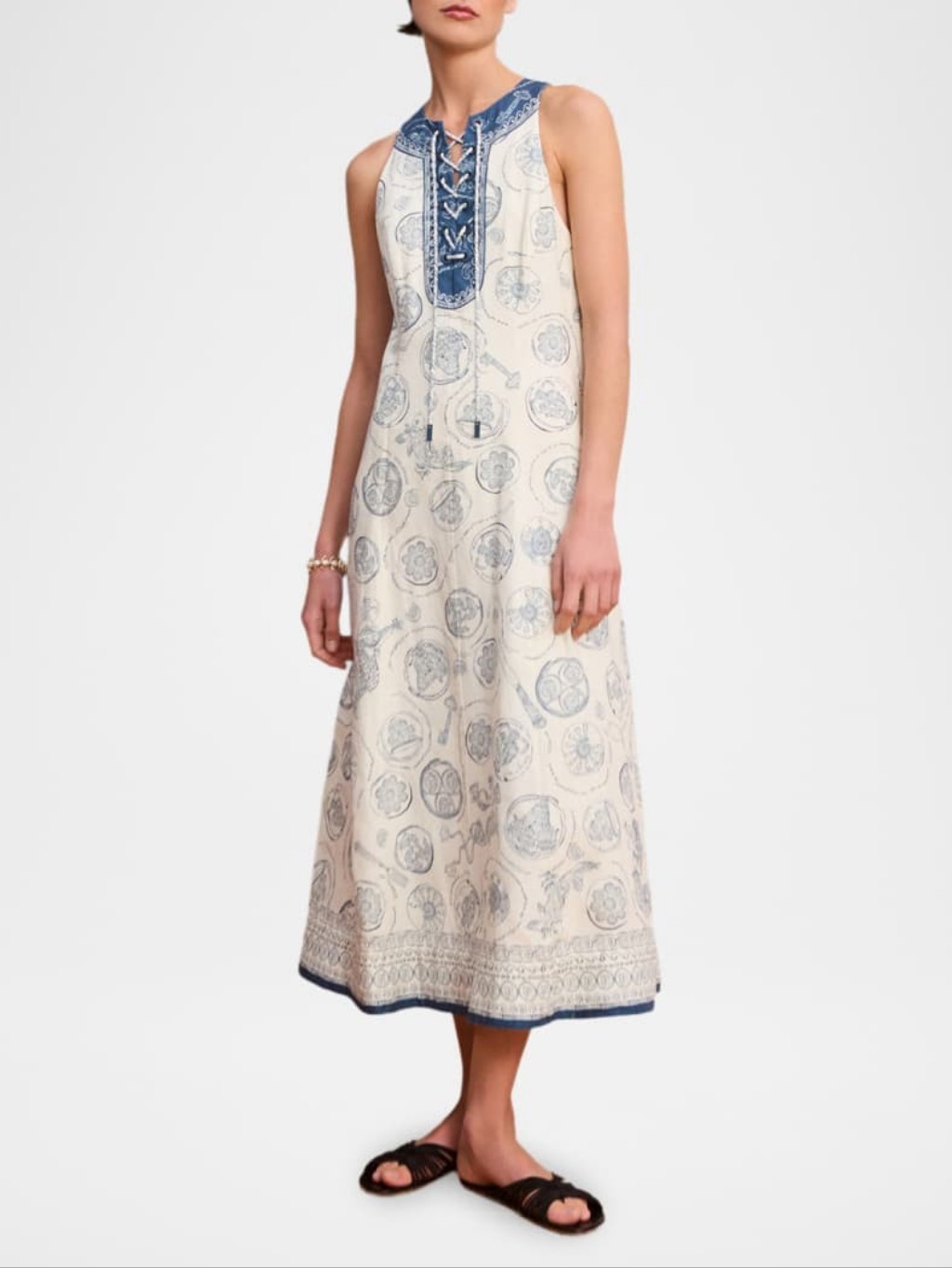 Alemais Lucky Lace-Up Linen Midi Dress